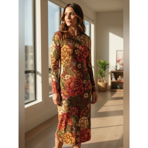 Anthropologie Dresses & Skirts - FARM by Anthropologie Floral Knit Maxi Dress in Red/Rust/Pink Floral Print W XS
